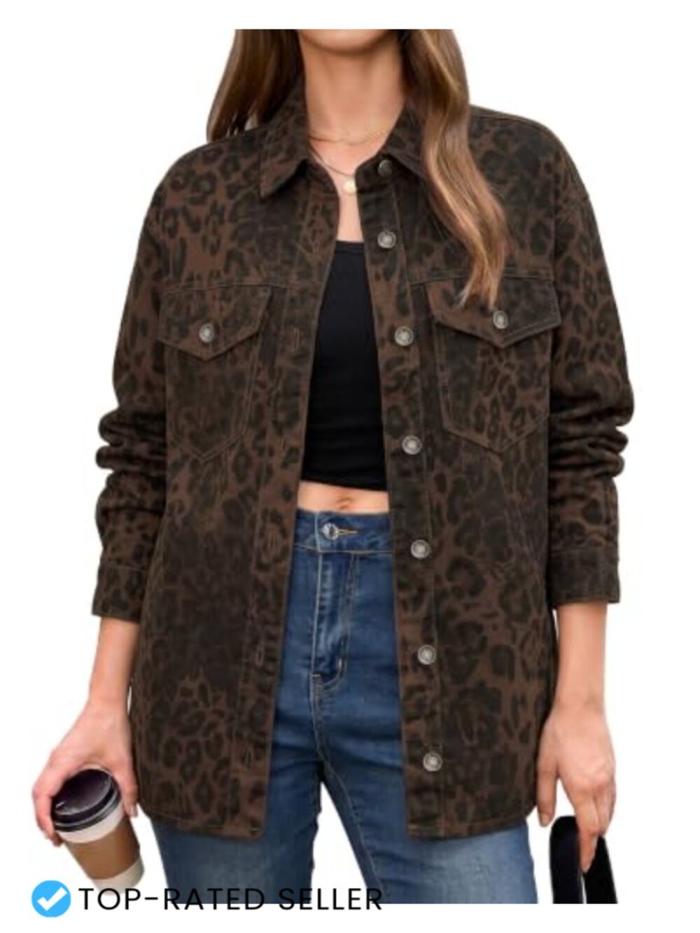 Leopard Print Oversized Denim Jean Jacket Women Shacket